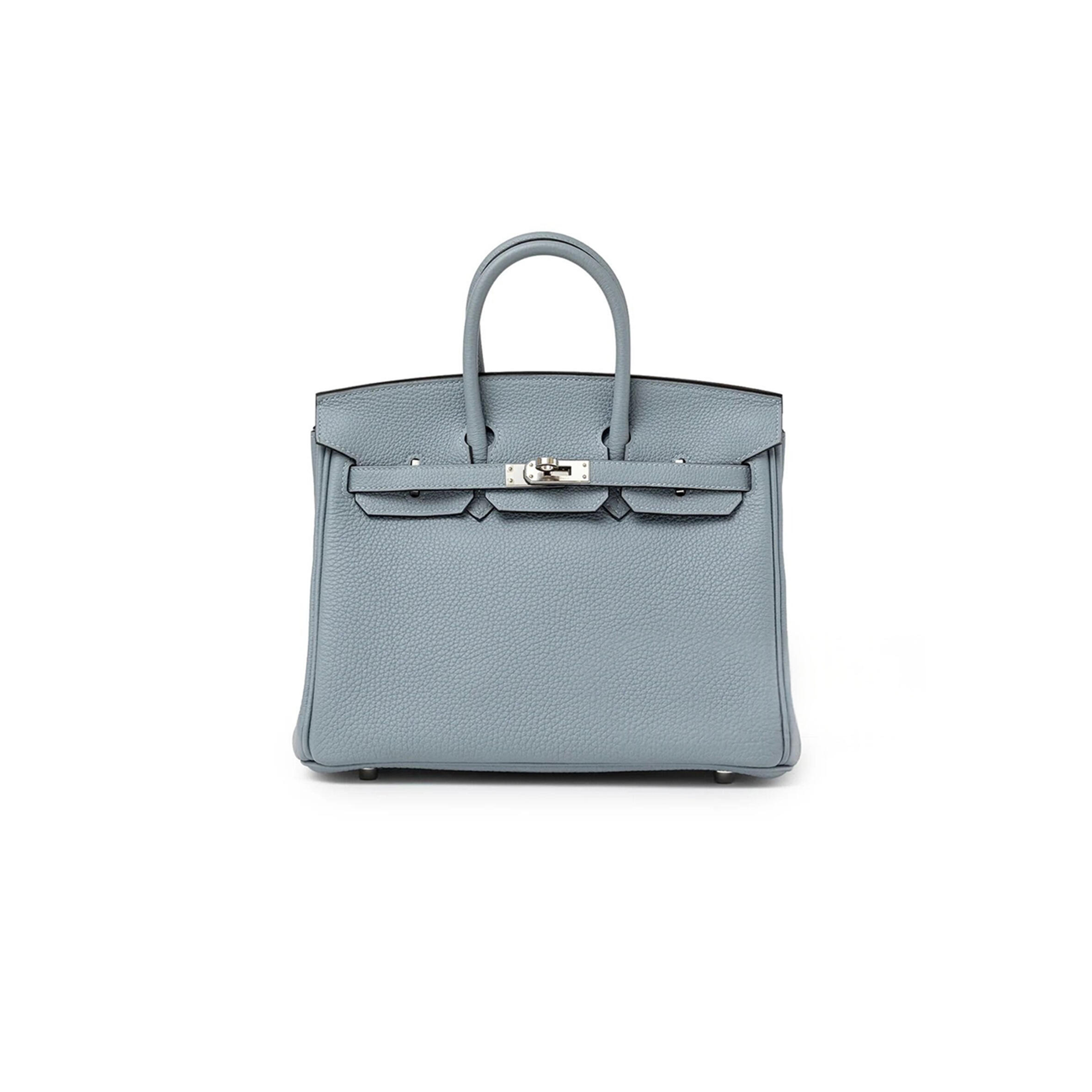 H**me5 master togo leather birkin bleu lin 30 silver buckle handbag (30*24*15cm)